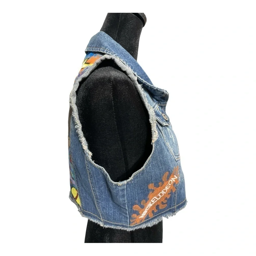 HIGHWAY JEANS Upcycle Blue Front Denim Jean Vest XL Juniors Nickelodeon